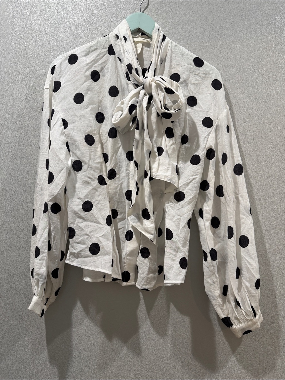 H&M Polka Dot Tie-Neck Blouse - White/Black Size 6